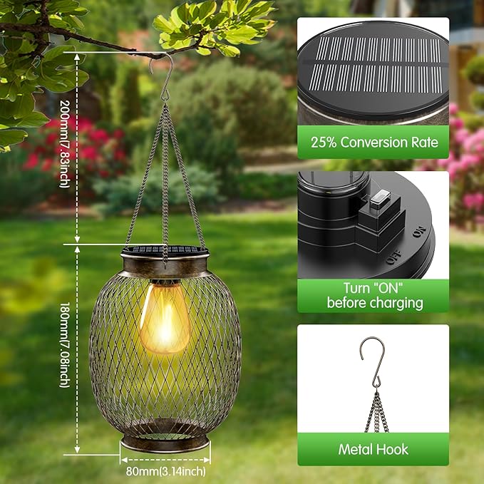 Solar Lanterns Outdoor Waterproof,Collasis Vintage Hanging Solar Lights Outdoor IP65 Waterproof Decorative Lanterns Lighting for Yard Garden Patio Pathway Gazebo Decor,Copper,2 Pack