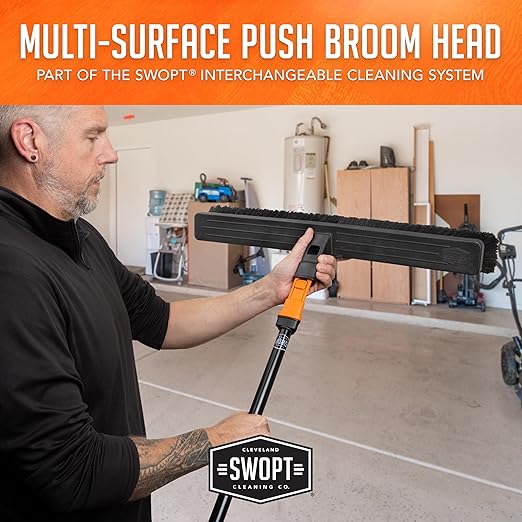 SWOPT 24” Standard Multi-Surface Push Broom Head — Indoor and Outdoor Push Broom — Cleaning Head Interchangeable with All SWOPT Cleaning Products for More Efficient Cleaning and Storage