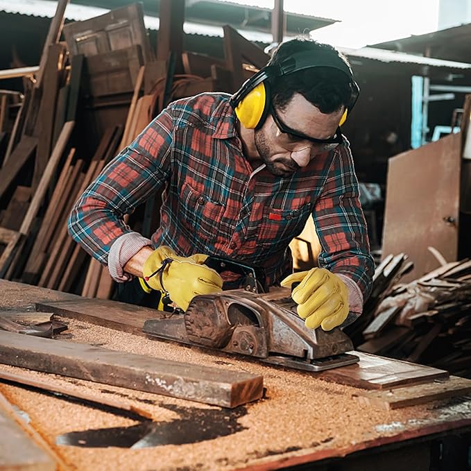 HLDD HANDLANDY Leather Work Gloves for Men & Women, Adjustable Wrist Cowhide Gardening Glove with Reinforced Palm for Driver