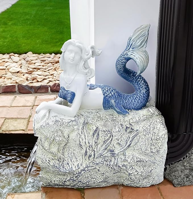 Mermaid Statue Garden Rain Downspout Diverter, Decorative Gutter Extension, Splash Block, Eco-Friendly Resin Downspout Extension,Perfect Rain Diverter for 3"x4" Downspouts (10.6 in)