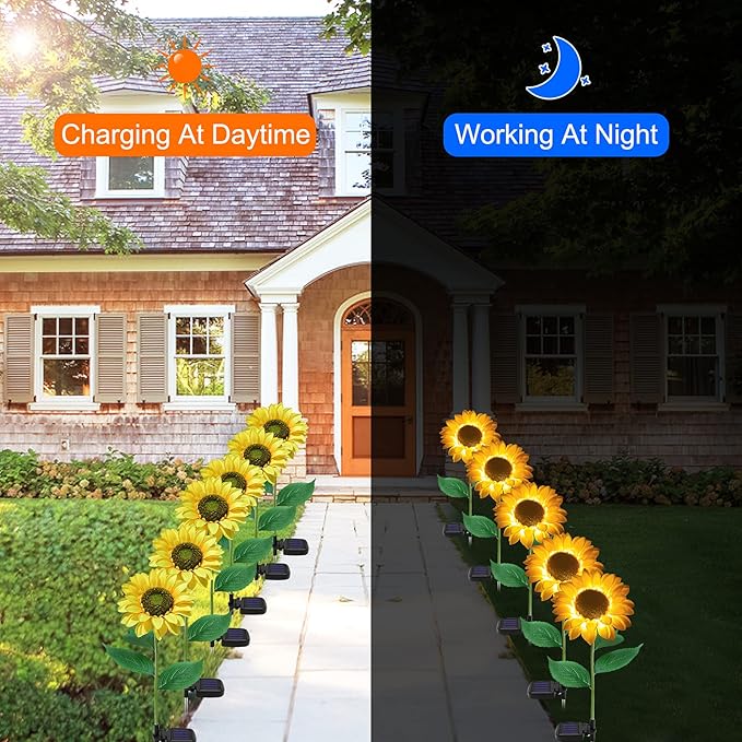 TYNLED Sunflower Solar Garden Lights, 4 Pack Outdoor Solar Powered Garden Stake Lights Waterproof Decoration Flower Landscape Lights for Garden Patio Pathway Backyard