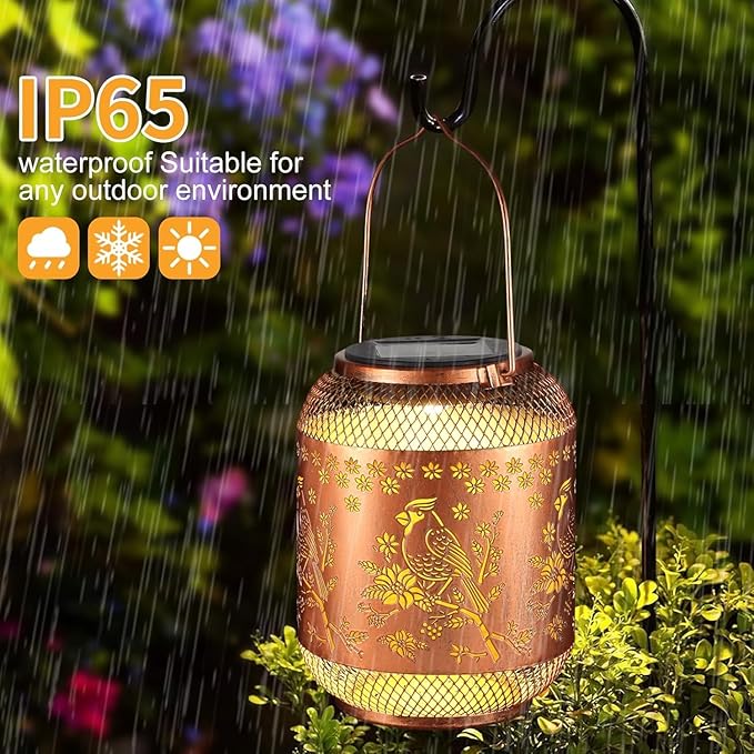 Solar Lanterns Outdoor Waterproof Christmas Birthdays Gifts for Women Mom Grandma Butterfly Garden Decor Metal Hanging Solar LED Lights for Patio(Red Bird)