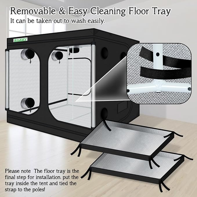 zazzy Growing Tent, 120"x120"x78" Grow Tent High Reflective Mylar with Observation Window and Removable Floor Tray for Hydroponics Indoor Plant Growing 10x10