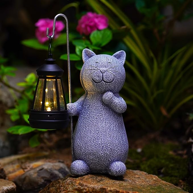 Garden Decor Solar Statues for Mom Grandma Birthdays for Women Sister Wife Lady - Front Patio Balcony Yard Art Lawn Ornaments Porch Outdoor Outside Decorations (Cat)