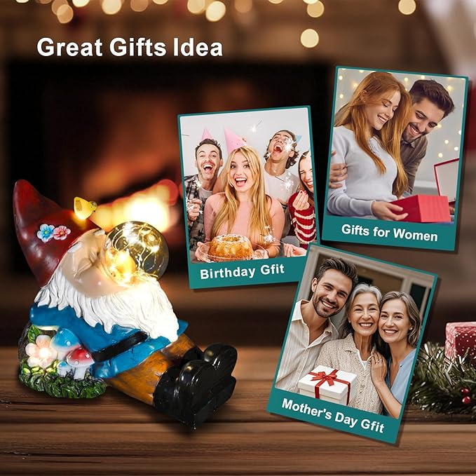 Solar Gnome Blowing Bubble Garden Statue with LED Lights, Outdoor Garden Waterproof Decoration, Courtyard, Lawn, Courtyard Decoration - The Ideal Gift for Women