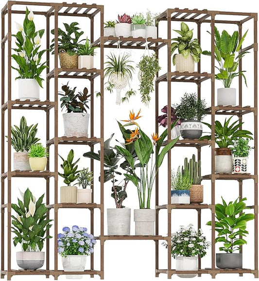 Plant Stand Indoor Tall Hanging Plant Shelf 16 Tiers Large Outdoor Plant Rack for Multiple Plants Wood Plant Holder for Living Room Garden Balcony