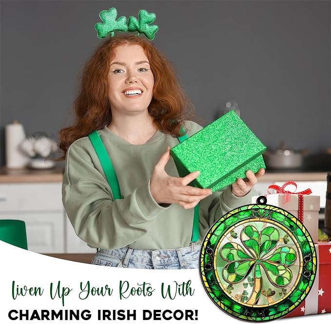 St Patricks Day Decorations - Irish Gifts for Women Men Friends Family, Shamrock Decorations, St Patricks Day Accessories - Double Layered Hanging Suncatcher 12 in