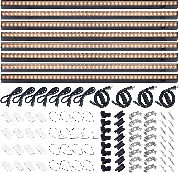 Barrina T5 Plant Grow Lights for Indoor Growing, 2FT 80W (8 x 10W) Full Spectrum LED Grow Light, Black Cover Growing Light Strips with Switch, Magnetic Installation, Plug and Play, Yellow, 8 Packs