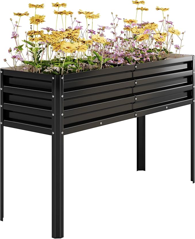 Galvanized Raised Garden Bed with Legs - 50×32×17In Metal Planter Box for Vegetables, Outdoor Raised Garden Beds Gardening, Durable Planter Raised Beds, Sturdy Planters for Outdoor Plants (Black)