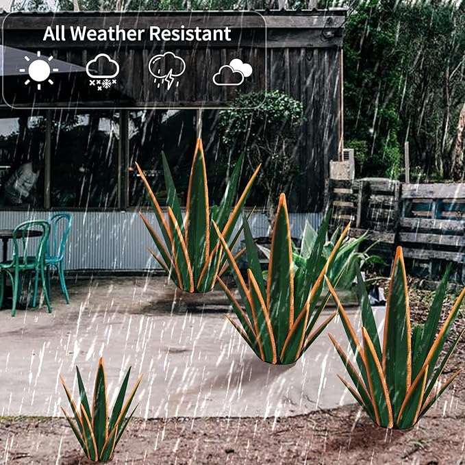 Large Tequila Rustic Sculpture, Rustic Metal Plants for Outdoor Patio Yard, Home Decor Hand Painted Agave Garden Statue, Outdoor Lawn Ornaments Yard Stakes (Dark Green - L)