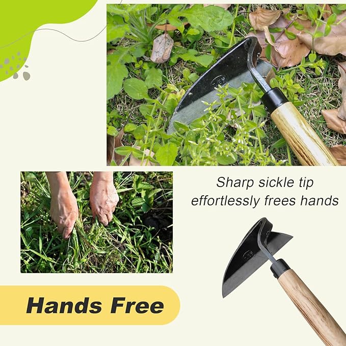 Japanese Weeding Sickle Hand Sickle，Hoe Gardening Tools for Weeding and Cultivating Weed Remover Tool High-Carbon Steel with Hard Solid Wood Handle Very Sharp (Wooden Handle)