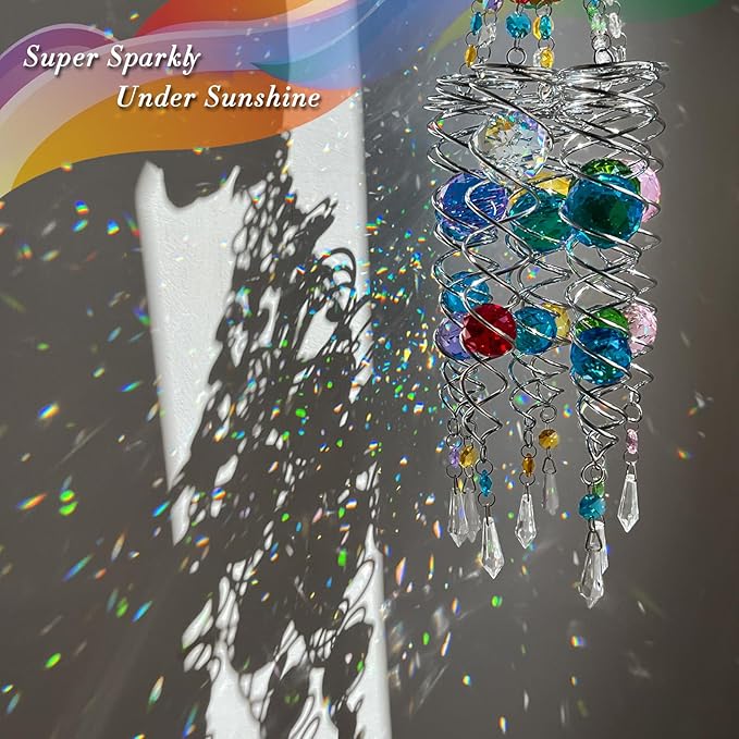 FONMY Cardinal Gazing Ball Spiral Tail Wind Spinner Sun Catcher Rainbow Maker Silver Spiral W/ K9 Crystal Ball Tree Hanging Ornament Indoor Outdoor Garden Decor. 19.5inch H