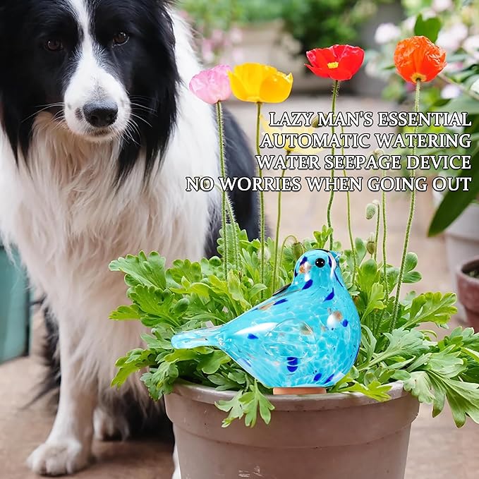 Glass Bird Shaped Plant Watering Ball Glass Automatic Watering Ball Flower Pot Insertion Spike Drip Irrigation Device Watering Ball Irrigation System Plant Enthusiast Gift (Light Blue)