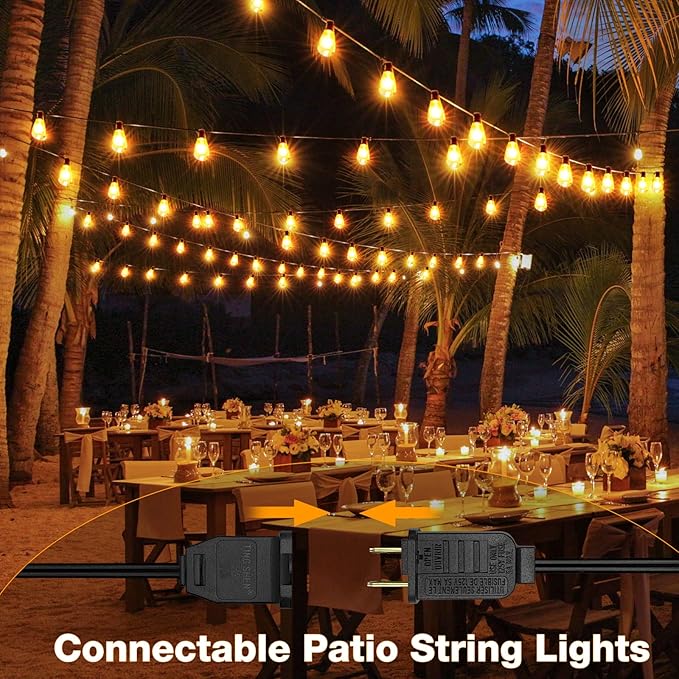 GLUROO 60FT LED Outdoor Patio Lights Waterproof with 30+2 Vintage Bulbs Shatterproof Energy Saving,2700K Hanging Edison String Lights Outside for Backyard,Bistro,Camping,Gazebo