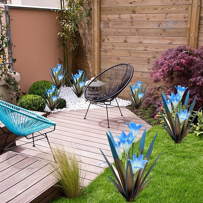 Homight Metal Agave Plants Outdoor Decor Mexican Yard Art Plants Garden Decor for Outside Metal Art Flowers Gifts for Butterflies Bees Birds for Gifts (2 Big&Lily)