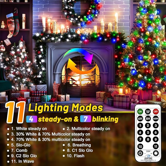 KNONEW 403ft 1000 LED Christmas String Lights Outdoor Color Changing 11 Modes Timer Fairy Light Plug in Waterproof Lights for Xmas Tree Yard Wedding Decorations (Cool White to Multicolor)