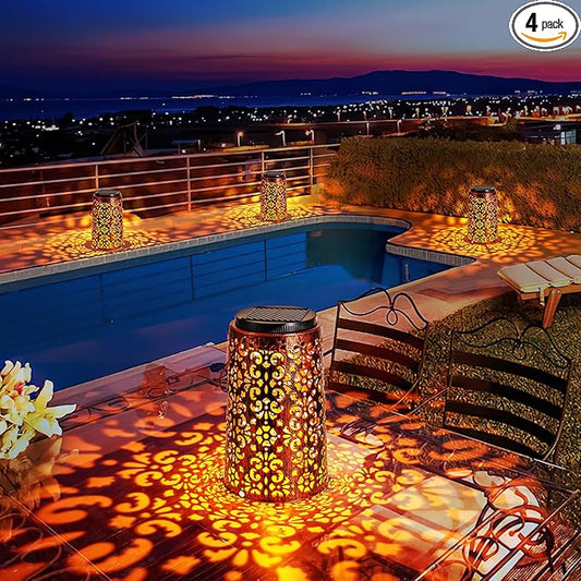 Solar Lanterns Outdoor Waterproof - 4 Pack Hanging Solar Lights Gifts for Women Mom Grandma Decorative Lantern for Patio Decor Garden Yard Backyard Porch Table Tree Lighting, Cool/Warm Light