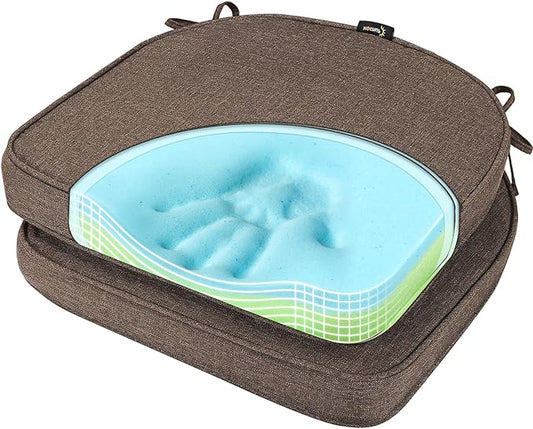 SUNROX Gel Memory Foam Chair Cushions, FadeShield Water-, Stain-Resistant Durable Reversible Seat Cushion Pads with Ties for Indoor/Outdoor Kitchen Dining Office 17"x16" Set of 2, Heather Chestnut