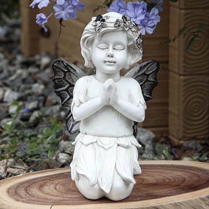 Leekung Angel Statues for Garden Decor - with Solar Powered Light Angel Garden Statues Outdoor Garden Sculptures & Statues Angels Figurines Memorial Praying Sculpture for Patio Lawn Yard Porch Gifts