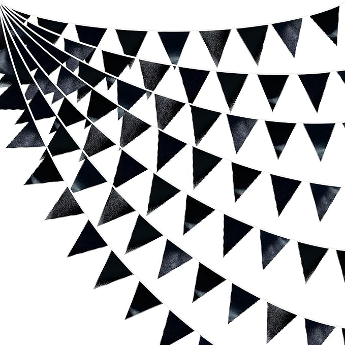 Black Party Decorations Triangle Pennant Banner Flag Black Metallic Fabric Bunting Garland for Graduation Birthday Wedding Engagement Bachelorette Holiday Halloween Celebration Hen Party Supplies