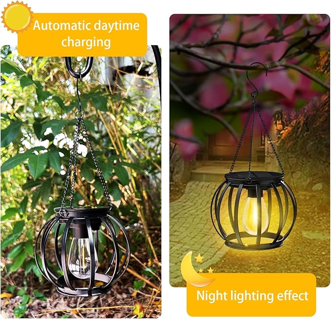 2 Pack Solar Lanterns Outdoor Lights, Upgraded Metal Solar Lantern Lights, Brighter Hanging Solar Lights Outdoor Waterproof, Auto On/Off Outdoor Solar Lights for Yard Garden Patio Pathway Decor