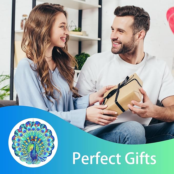 Peacock Wind Spinners Metal Peacock Gifts for Mom Women Grandma,12inch Hanging Wind Spinner for Outdoor&Indoor Decor Wind Kinetic Christmas Ornament Gifts for Yard Garden Decoration