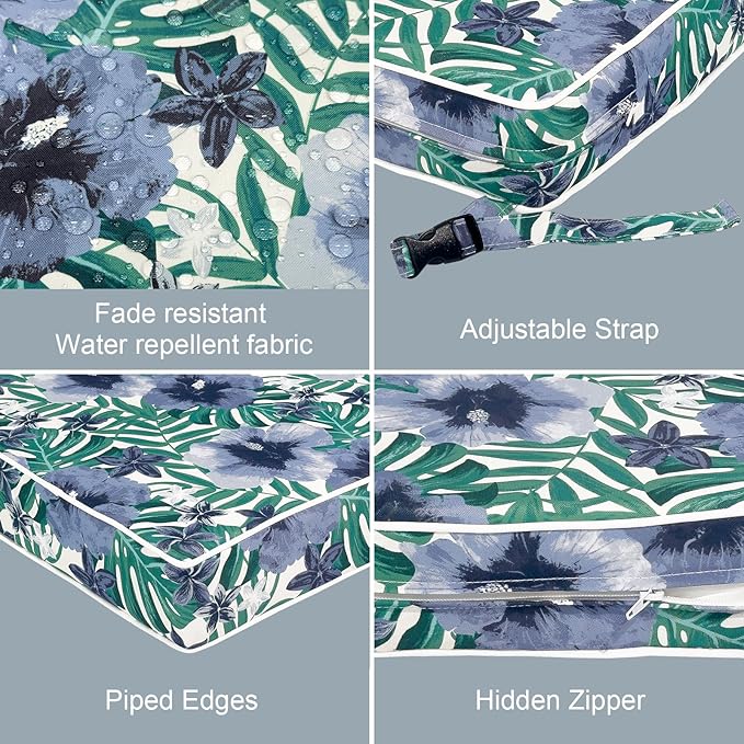 LVTXIII Patio Chair Cushions 22"x22"x3", Water-Repellent Outdoor Seat Cushions for Patio Furniture, Square Chair Pads with Ties for Home Garden Decoration, Set of 2, Blue Salmone Tropical