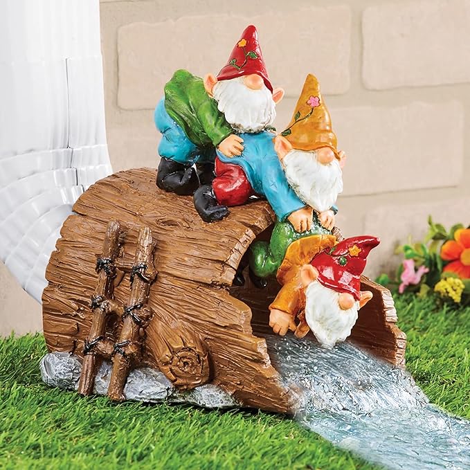 Gnomes Gutter Guardian Downspout Statue, Hang in There Outdoor Elf Decorative Gutter Downspout Extension, Rain Downspout Splash Block Full Color 3" x 4" Downspout Diverter
