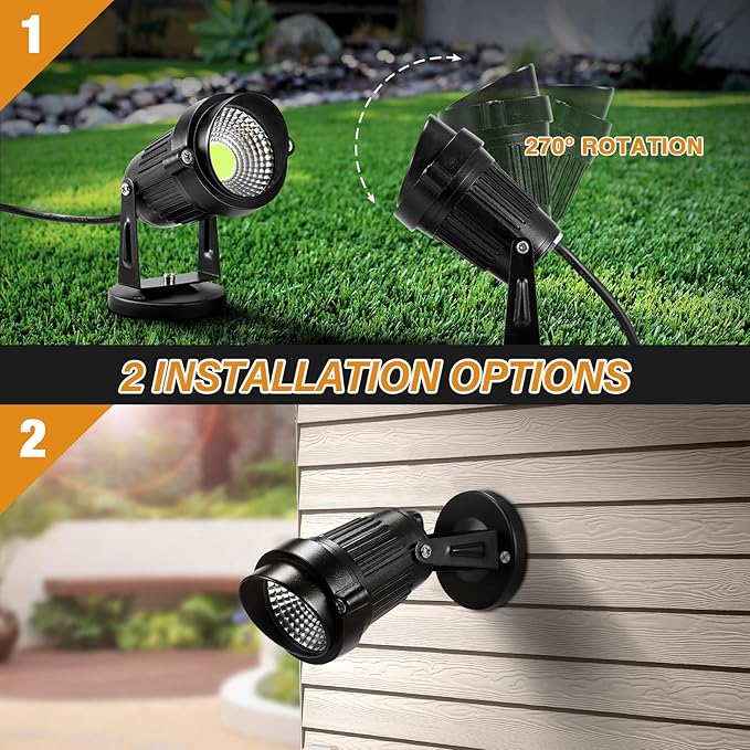 LemonBest LED Landscape Up Down Light 5W White LED Decorative Spotlight Lamp 110V with Plug for Indoor Outdoor Yard Step Wall Lighting (Cool White) (Include Spike)