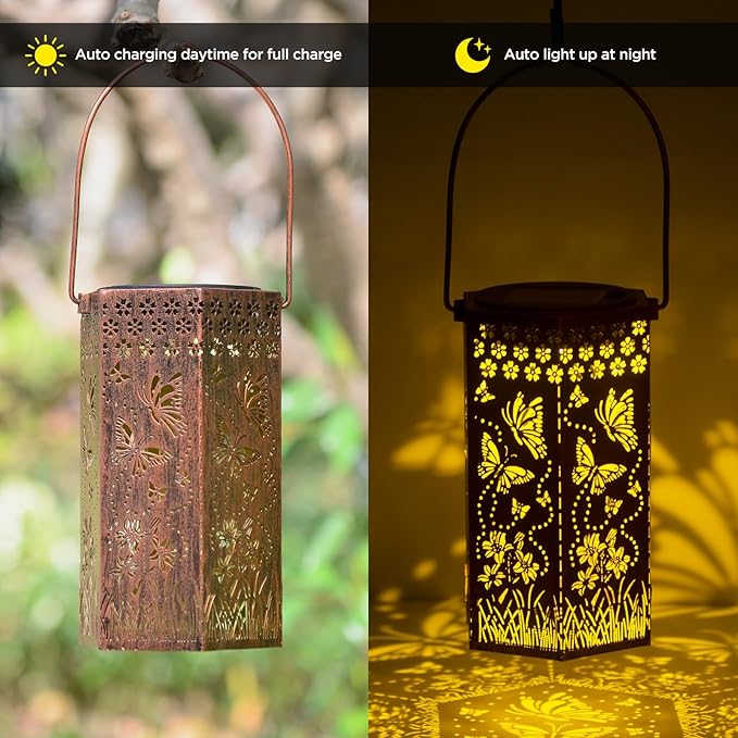 Outdoor Lanterns Butterfly Gift for Women/Mom/Grandma/Sister, Solar Lanterns Outdoor Waterproof Butterfly, Garden Decor,Christmas, Mother's Day, Thanksgiving Gifts, Solar Decoration for Yard, Patio