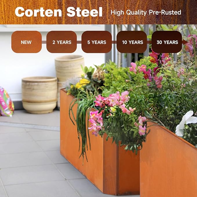 Steel Planter Box-36"x15"x15"-Large Rectangular Planter Matel -Outdoor Indoor-Corten Steel Planter Box Heavy Duty Commercial Residential for Patio Porch Deck Home Backyard