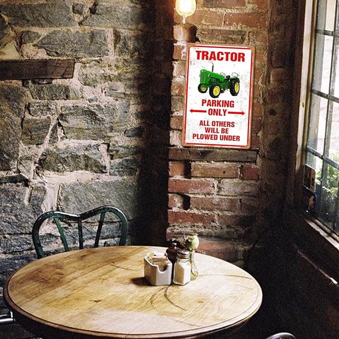 Tractor Tin Signs Antique Tractor Wall Decor Outdoor Tractor Crossing Signs Metal Tractor Parking Only All Others Will Be Plowed Under Sign Tractor Crossing Road Sign Red Tractor Gifts For Men Farming