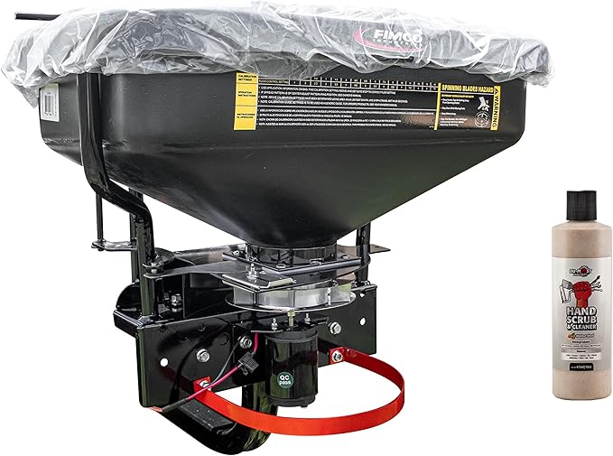 FIMCO 5302957 (ATV-DMS-12V-2RC) 2.2 cu ft ATV/UTV Dry Material Spreader with 2" Receiver Mount & Rain Cover Bundle with DU-Most Heavy-Duty Walnut Hand Scrub & Cleaner, 16 oz