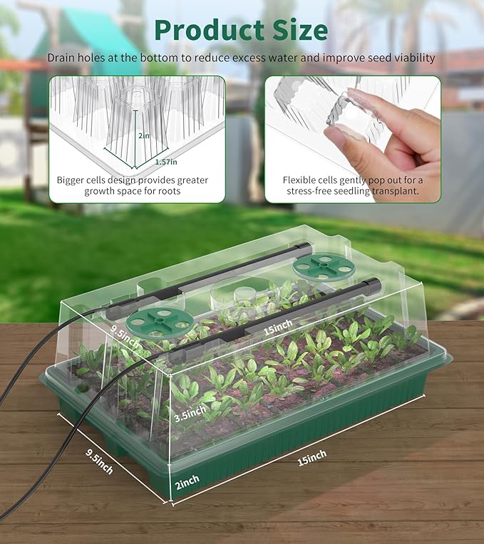 Seed Starter Tray, 80-Cells Seedling Starter Trays with Grow Light and Humidity Dome, Reusable Seed Germination Kit for Indoor Gardening Seed Starting (2 Pack, Green Base)