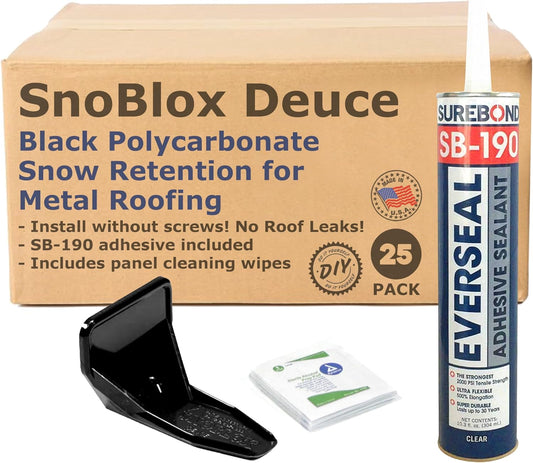 (25) Black Roof Ice Guard Snow Guard Snow Stops for R-Panel PBR and Standing Seam Metal Roofing (with Adhesive)