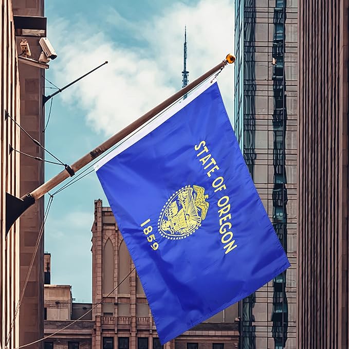 Oregon State Flag 3x5 Ft, Deluxe Full Embroidered Heavy Duty Nylon Durable OR Outside Flags, Indoor/Outdoor, Sewn Stripes and Brass Grommets