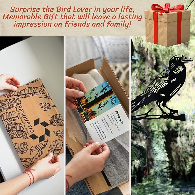 Renovatio Metal Bird Decor – Artistic Raven Silhouette, Metal Garden Ornament, Outdoor Tree Decorations – A Remarkable Yard & Lawn Decor – Raven (Black)