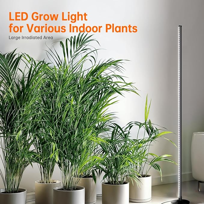 Standing Grow Lights for Indoor Plants,T10 Full Spectrum Vertical Grow Light Wide Illumination Area,16in-65in Adjustable Height Plant Light with Stand,3 Light Modes Floor Grow Light with Timer