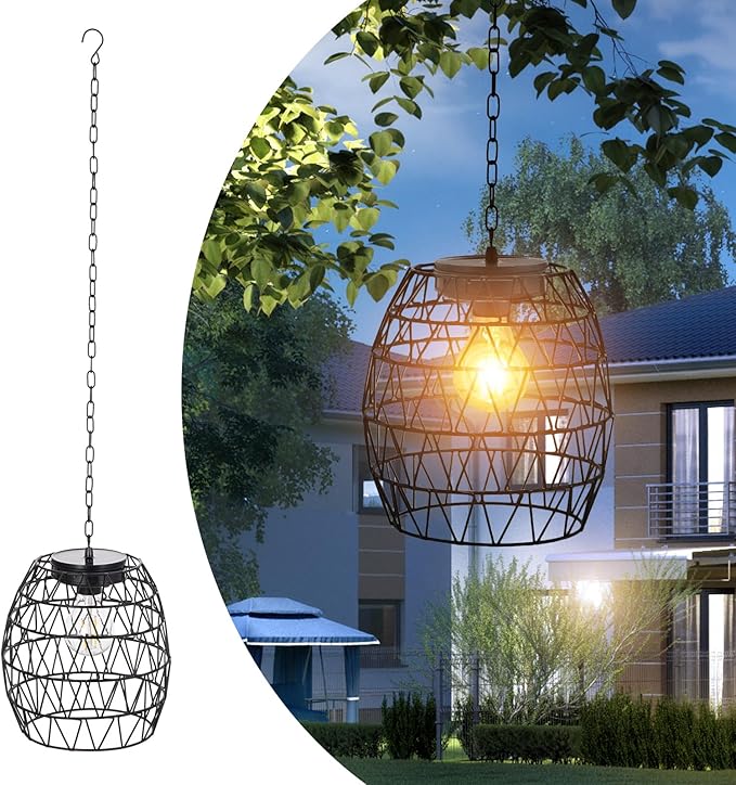 Larekook Outdoor Solar Hanging Lantern,Outdoor Indoor Pendant Chandelier Waterproof Lamp Decorative Solar Powered Hanging Lamp for Front Door Garden Gazebo Porch Patio