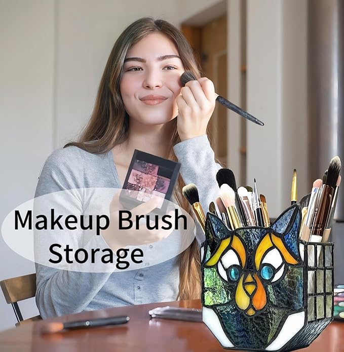 Cat Stained Glass Pot,Cat Flower Pots for Indoor Plants,Cat Plant Decor,Fun Plant Pots Gift 4.6x3x5.15 in(Excluding Plants)