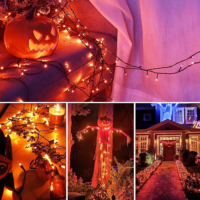 weillsnow 164FT 500 LED Orange Halloween Lights, 8 Modes Waterproof Plug in String Lights for Halloween Indoor Outdoor Yard Party Wedding Garden Home Decorations (Orange)