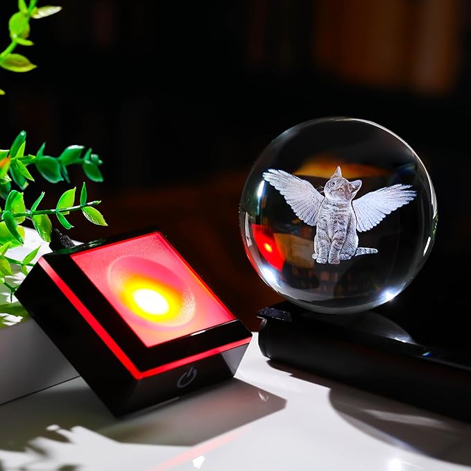 Qianwei Cat Memorial Gifts for Loss of Cat - Pet Memorial Cat Angel Statue 3D Crystal Engraved Office Decor - Remembrance Bereavement Passing Away Sympathy Gifts in Memory of Death