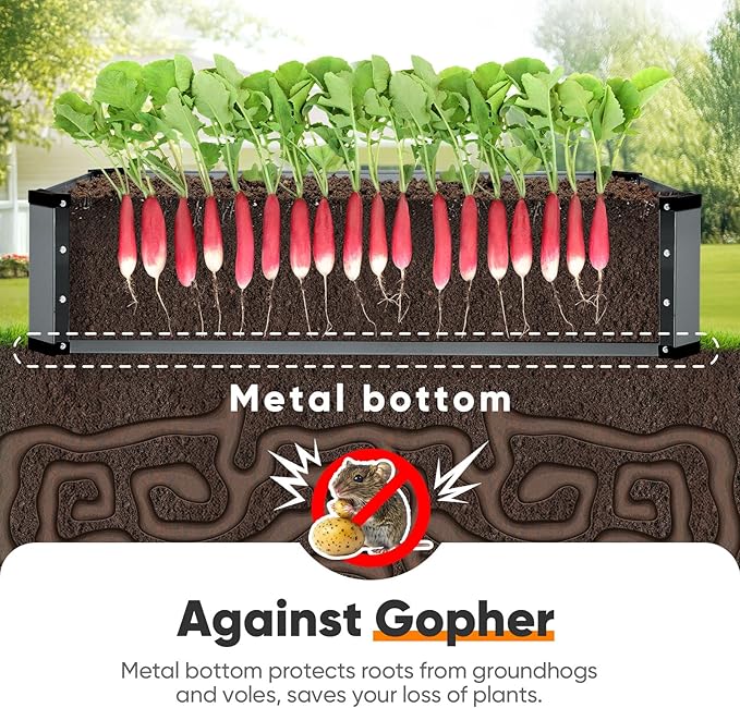 KING BIRD Raised Garden Bed Kit with Bottom 2025 Upgraded Galvanized Planter Garden Box Outdoor & Indoor for Gardening, Vegetables, Flowers, Dark Grey, 47.2x23.6x11.8 in