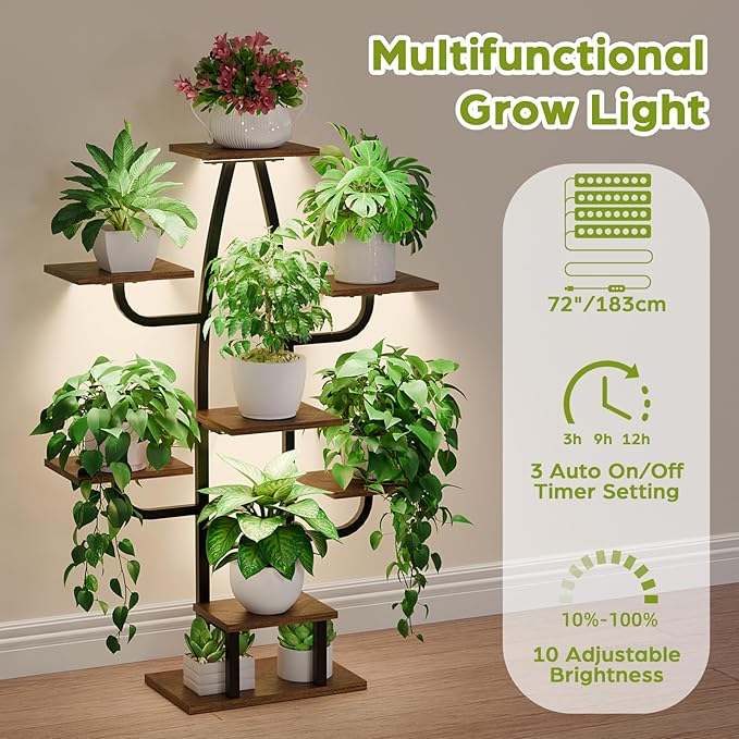 Indoor Plant Stand with Grow Light - 8 Tier Plant Shelf indoor, 43" Corner Stand with Multiple Tiers, Cactus Flower Holder for Living Room, Patio, Hallway