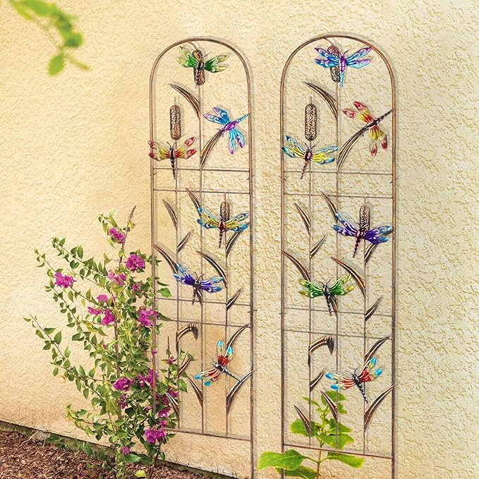 Set of 2 Dragonfly Metal Garden Trellis for Climbing Plants, Decorative Vegetables Flowers Vine Trellis for Outdoor Patio 60'' H x 11'' W