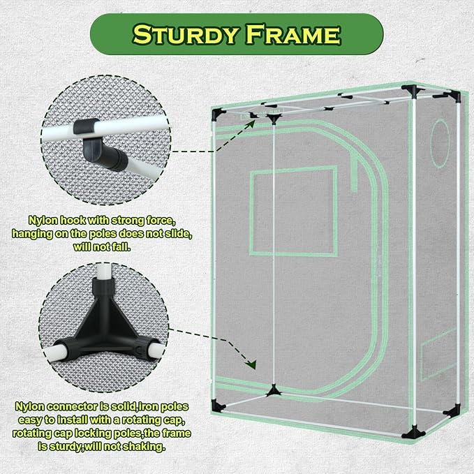 Indoor Grow Tent 48"x24"x60" 600D Mylar Hydroponic Grow Tent for Indoor Plant Tent with Observation Window and Removable Floor Tray 4x2 Grow Tent