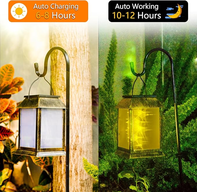 Solar Lanterns Outdoor Waterproof, 3D Hanging Solar Lights, Type-C Rechargeable LED Solar Pathway Lights with 2 Modes (Steady & Flashing), for Garden Decor, Patio, Yard, Camping (1 Pack )