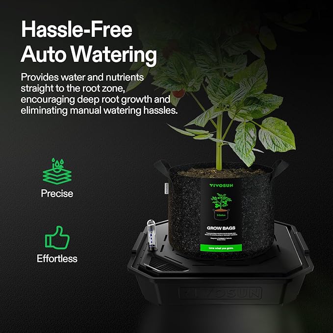 VIVOSUN 4-Pack FlexFeed Self-Watering Irrigation Pot, Auto-Irrigation Fabric Pot Base with Water Meter & Maintenance Window, for Use Indoors/Outdoors in Grow Tents, Greenhouses, & Gardens