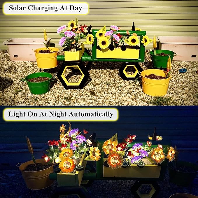 2-Pack Solar Powered Sunflower Garden Lights, LED Outdoor Decor Solar Light Flowers for Yard Patio Ground Lawn Landscape, Decorative Flower Bright Night Outside