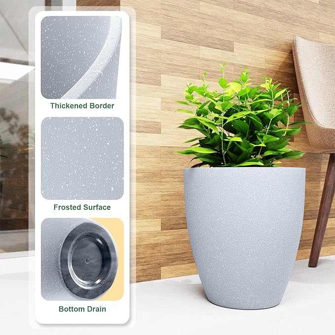 QCQHDU Plant Pots Set of 2 Pack,10 Inch Plant Pot for Indoor and Outdoor Plants with Drainage Hole,Flower Pots Modern Decorative Planter for Garden Plants (Sandy)